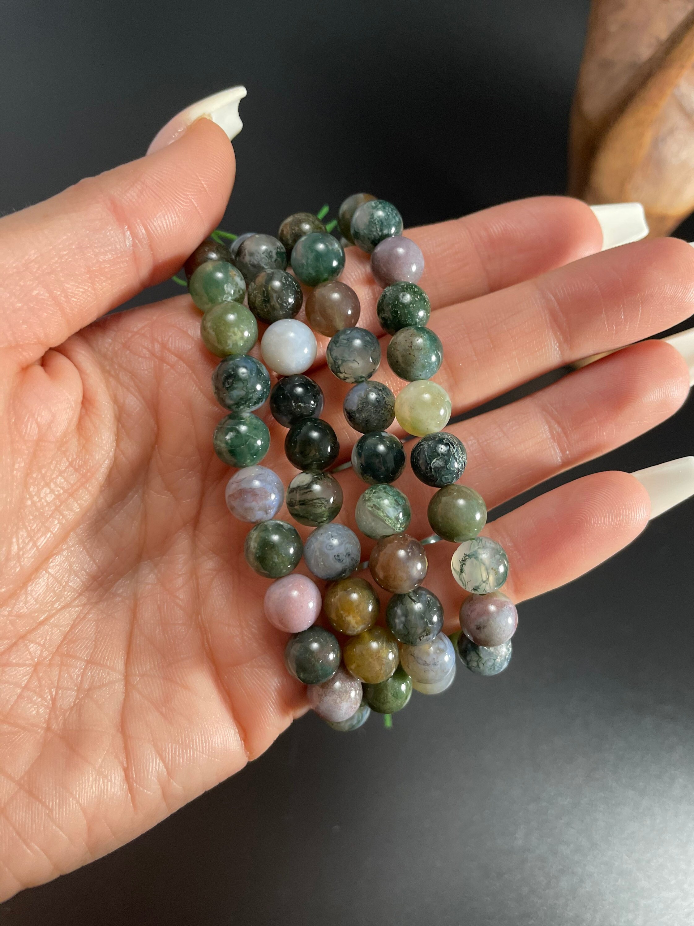 Moss Agate healing crystal bracelet beads grounding jewellery | Etsy