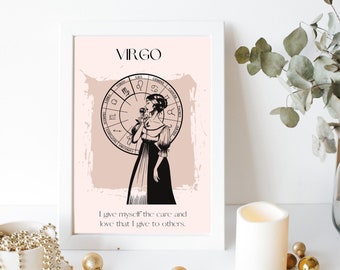 Virgo Goddess Positive Affirmation White and Pink Instant Print Digital Download. Star Sign Photo Astrology Artwork A1 A2 A3 A4 A5