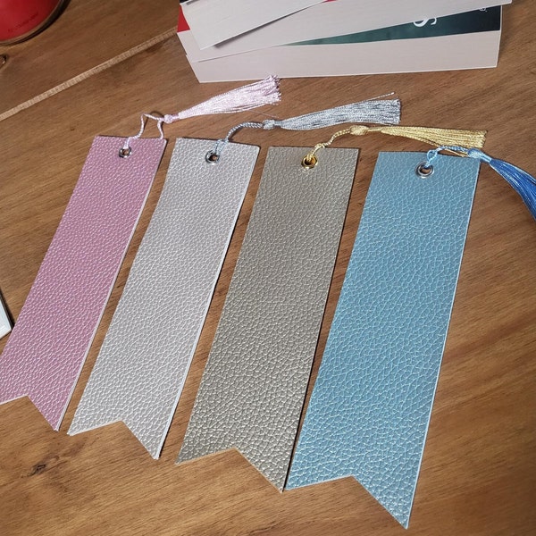 Metallic colours faux leather bookmark with matching tassel,