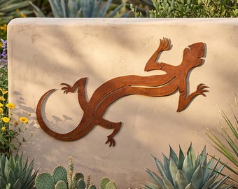 Rusted Steel Gecko Wall Art, Southwest Lizard Garden & Patio Decor