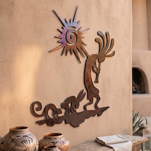 Rusted Steel Kokopelli Parade Wall Art, Southwest Desert Metal Decor