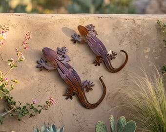 Rusted Steel Desert Lizard Wall Art, Dimensional Southwest Gecko Decor