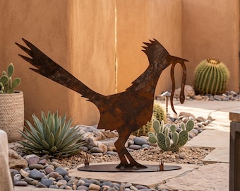 Rusted Metal Roadrunner Sculpture | Southwest Desert Decor, 20"