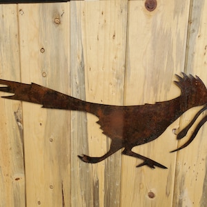 Iron Roadrunner With Snake | Metal Wall Art ~ Flat Rusted Southwest Sonoran Desert Metal Art Arizona Yard Decor Rustic Mexican