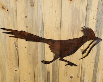Iron Roadrunner With Snake | Metal Wall Art ~ Flat Rusted Southwest Sonoran Desert Metal Art Arizona Yard Decor Rustic Mexican