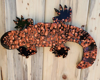 Hand Painted Gila Monster | Metal Yard Art ~ 15" X 11" Iron Southwest Sonoran Desert Metal Art Arizona Yard Decor Rustic Mexican Lizard