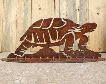 Iron Desert Tortoise On Base | Metal Yard Art ~ Rusted Southwest Sonoran Desert Arizona Decor Rustic Garden Mexican Turtle