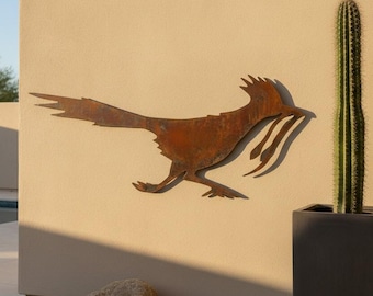 Rusted Iron Roadrunner with Snake | Southwest Metal Wall Art