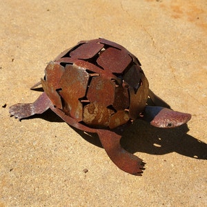 Iron Desert Tortoise Metal Yard Art Garden Gnome Southwest Sonoran Desert Arizona Yard Decor Turtle Shell Cute Reptile Indoor Outdoor Rust + Clear Coat