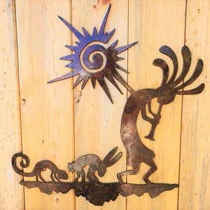Iron Kokopelli Parade | Metal Wall Art ~ Rusted Southwest Sonoran Desert Metal Wall Art Arizona Yard Decor Rustic Mexican Native Anasazi