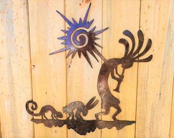 Iron Kokopelli Parade | Metal Wall Art ~ Rusted Southwest Sonoran Desert Metal Wall Art Arizona Yard Decor Rustic Mexican Native Anasazi