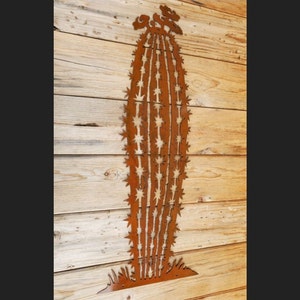 Iron Saguaro Cactus | Metal Wall Art ~ Mounted Sonoran Desert Yard Patio Garden Decor Rustic Cactus Succulent Flower