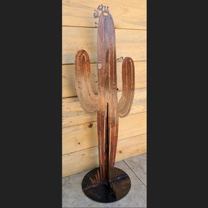 Iron Saguaro Cactus On Base | Metal Art ~ Iron Sonoran Desert Metal Art Yard Patio Garden Decor Rustic Cactus Succulent