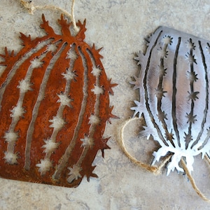 Iron Barrel Cactus Christmas Ornament | Metal Art ~ Indoor Holiday Decoration Succulent Desert Steel Southwest Arizona Decor Mexican Texas