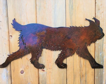 Iron Wild Cat | Metal Wall Art ~ Bobcat Log Cabin Forest Desert Patio Yard Decor Rustic Cat North America Kitty Kitten Predator Cactus