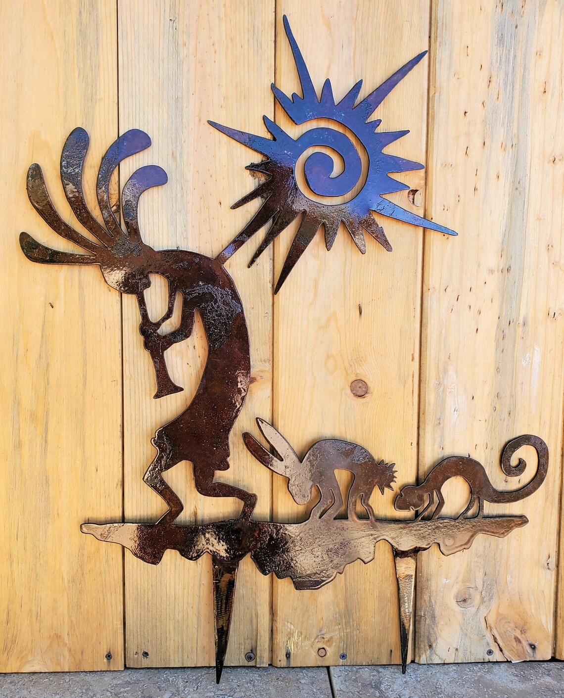 Iron Kokopelli Sculpture With Stakes 30 X 24 Etsy