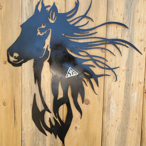 Iron Horse Mustang | Metal Wall Art ~ Flat Iron Ranch Forest Desert Tundra Yard Home Decor Rustic Stallion buying Steed Stable Equestrian