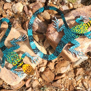 Hand Painted Collared Lizards | Metal Yard Art ~ 11" Iron Southwest Sonoran Desert Metal Art Arizona Yard Decor Spotted Canyon