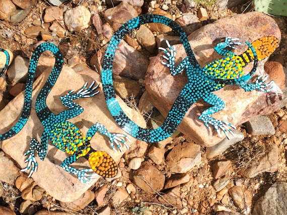 Hand Painted Collared Lizards | Metal Yard Art ~ 11