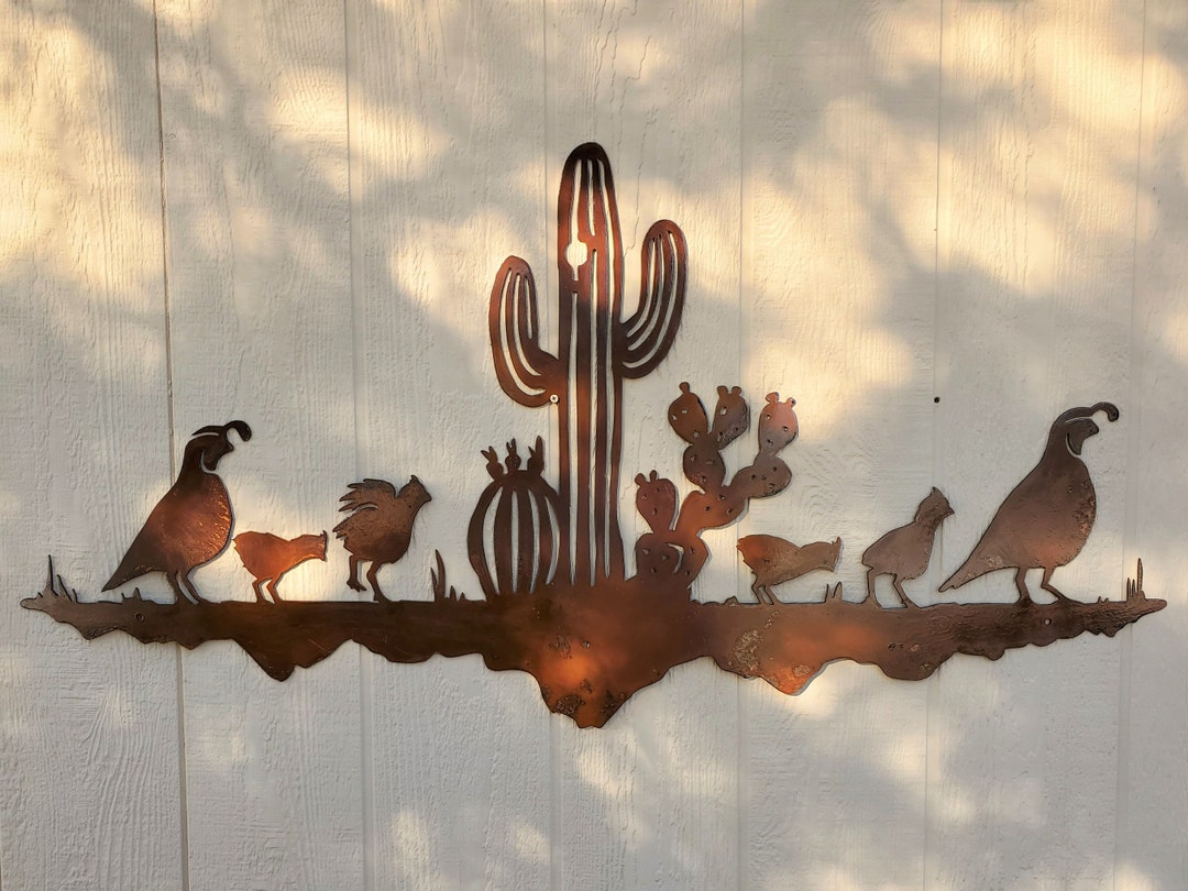 Iron Quail Family in Desert Flat Metal Wall Art Rusted Southwest
