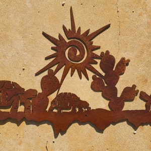 Iron Tortoise Family In Desert Flat | Metal Wall Art ~ Rusted Southwest Sonoran Desert Metal Wall Art Arizona Yard Decor Rustic Turtle