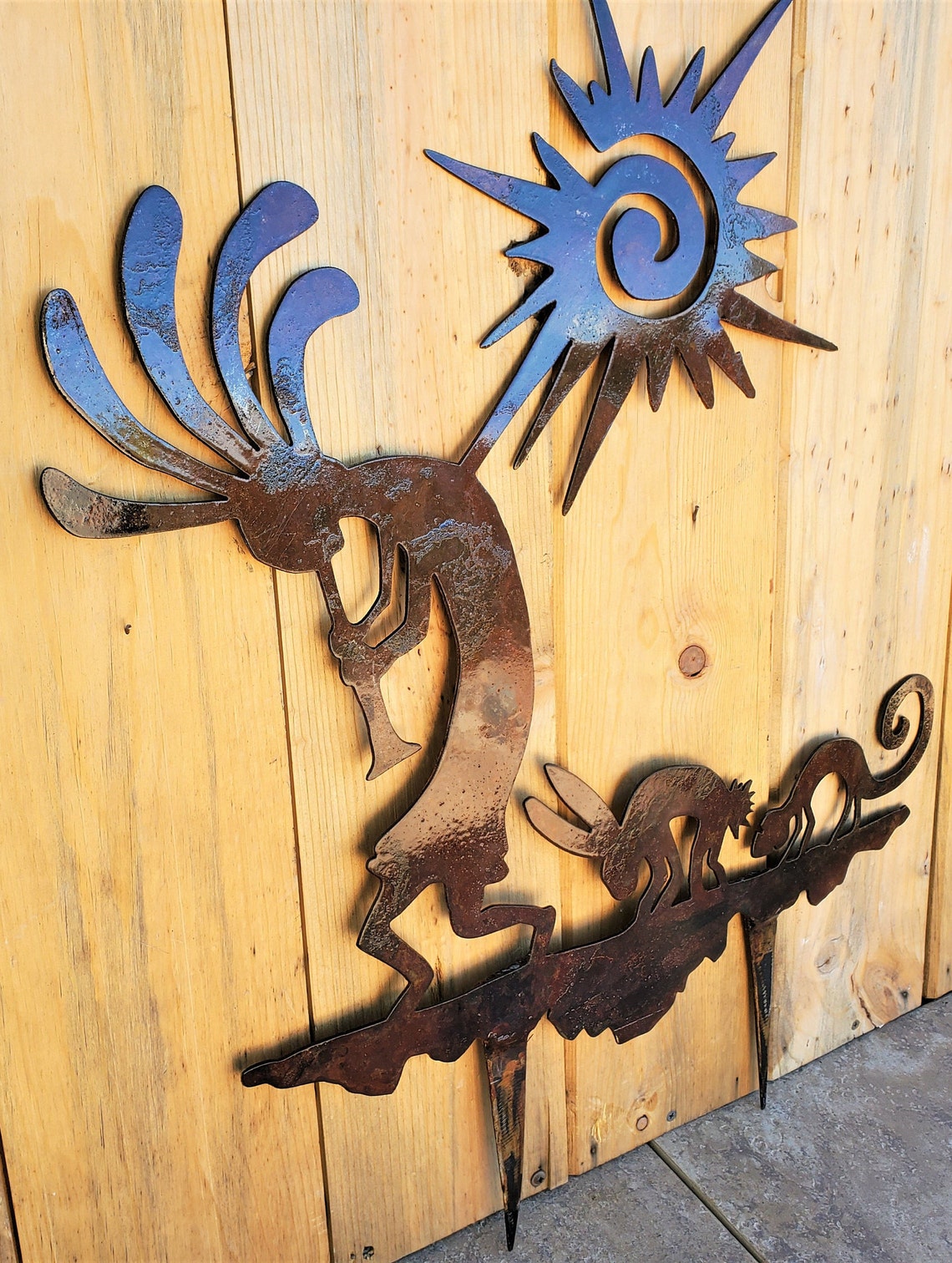 Iron Kokopelli Sculpture With Stakes 30 X 24 Etsy