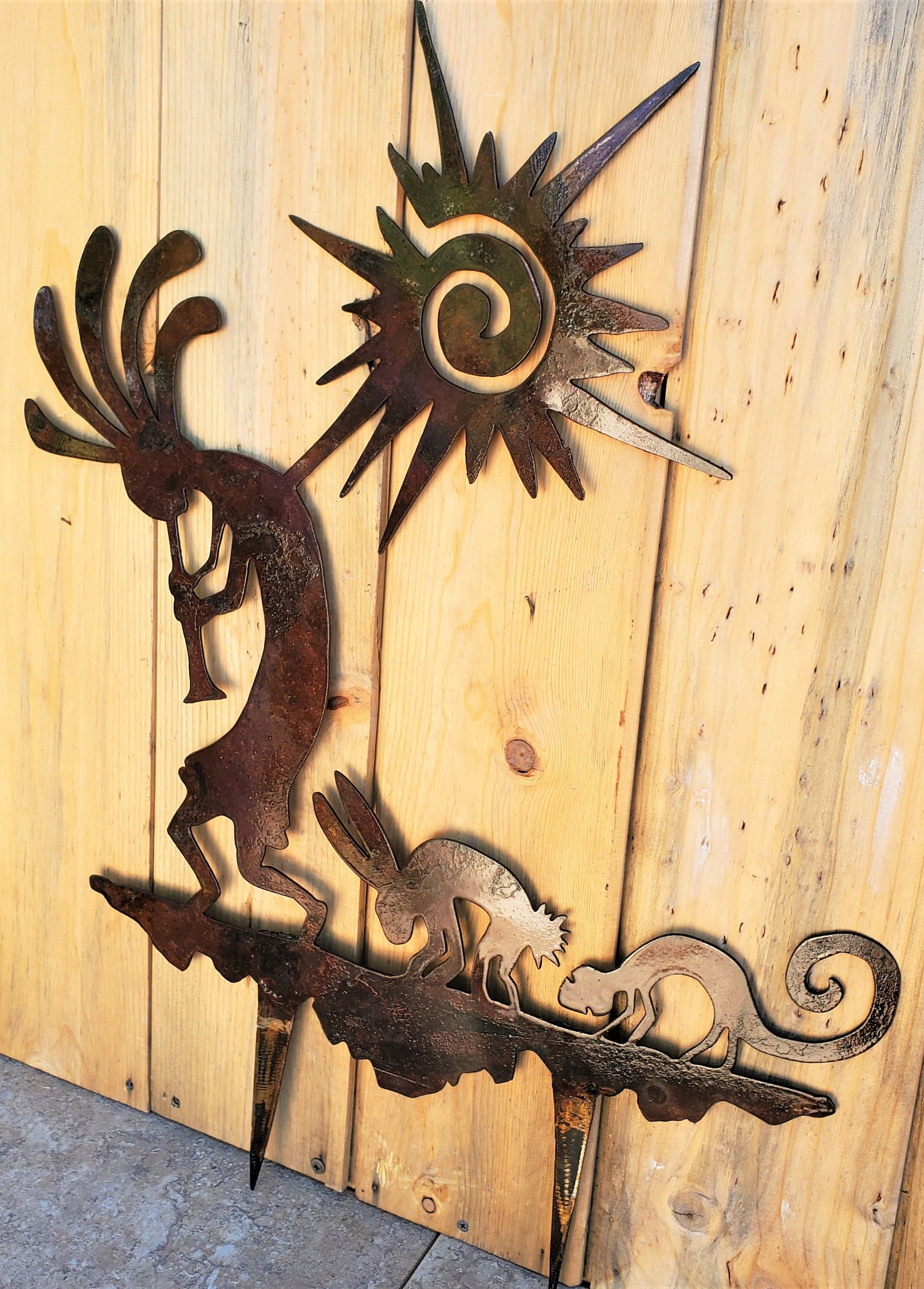 Iron Kokopelli Sculpture With Stakes 30 X 24 Etsy