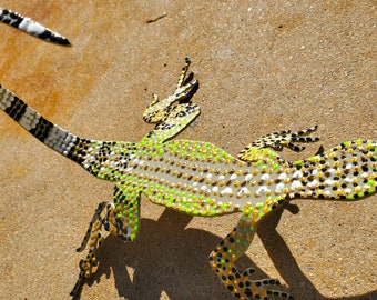 Hand Painted Zebra-Tailed Lizard | Metal Yard Art ~ 9" X 8" Iron Southwest Sonoran Desert Metal Art Arizona Yard Decor Canyon Spotted