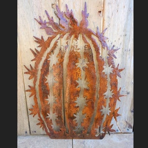 Iron Barrel Cactus | Metal Wall Art ~ Flat Sonoran Desert Metal Art Yard Patio Garden Decor Rustic Cactus Succulent Plant Mexico Arizona