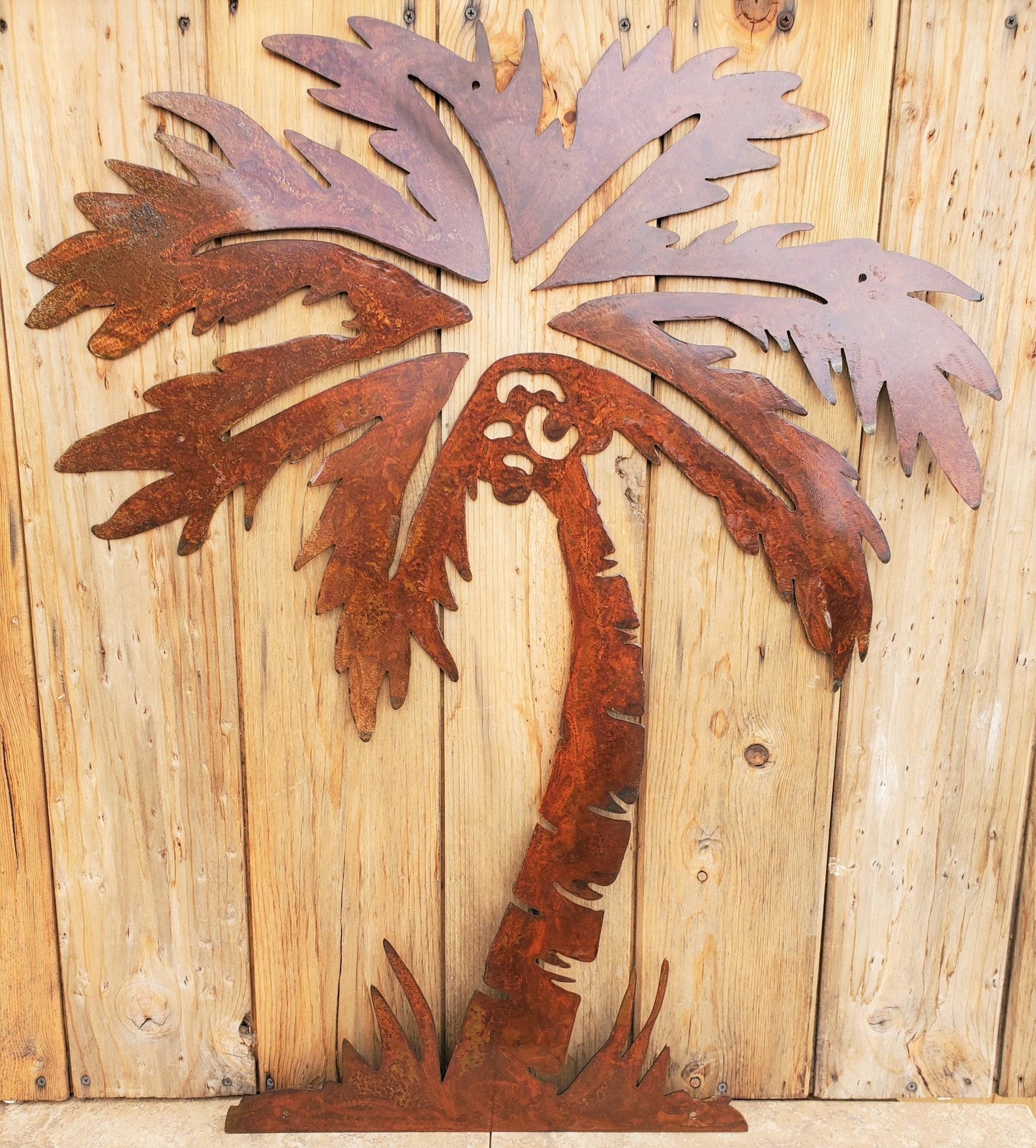 Iron Palm Tree Leaning Metal Wall Art Iron Beach House Etsy