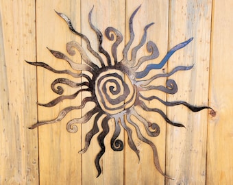 Iron Sun Spiral | Metal Wall Art ~ Kokopelli Flat Wall-Mounted Rusted Southwest Sonoran Desert Arizona Yard Decor Rustic Mexican Sol