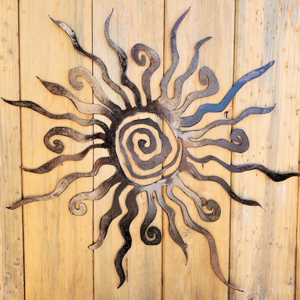 Iron Sun Spiral | Metal Wall Art ~ Kokopelli Flat Wall-Mounted Rusted Southwest Sonoran Desert Arizona Yard Decor Rustic Mexican Sol