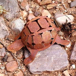 Iron Desert Tortoise Metal Yard Art Garden Gnome Southwest Sonoran Desert Arizona Yard Decor Turtle Shell Cute Reptile Indoor Outdoor Raw (Ready to Rust)