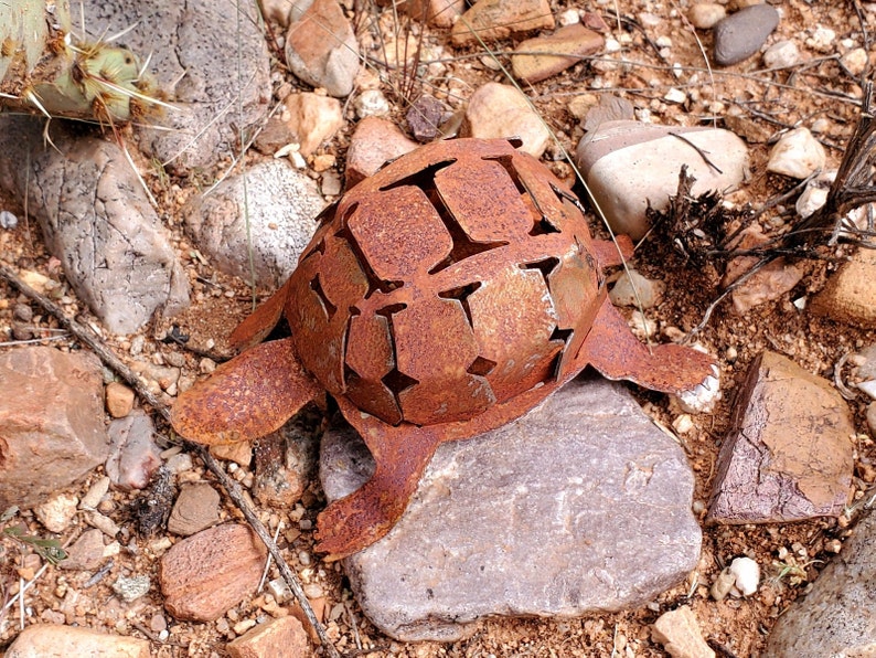 Iron Desert Tortoise Metal Yard Art Garden Gnome Southwest Sonoran Desert Arizona Yard Decor Turtle Shell Cute Reptile Indoor Outdoor Raw (Ready to Rust)