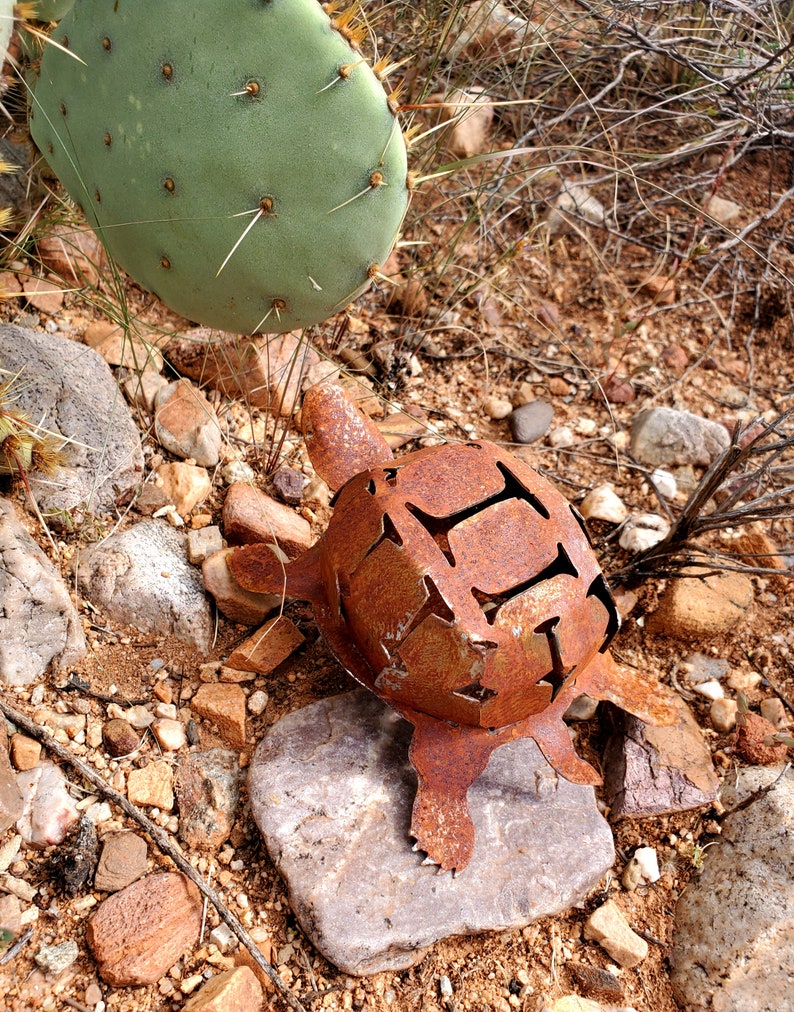 Iron Desert Tortoise Metal Yard Art Garden Gnome Southwest Sonoran Desert Arizona Yard Decor Turtle Shell Cute Reptile Indoor Outdoor image 2