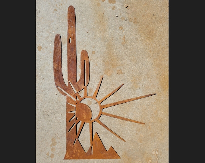 Iron Saguaro Cactus Sunset Metal Wall Art Flat Wall Etsy