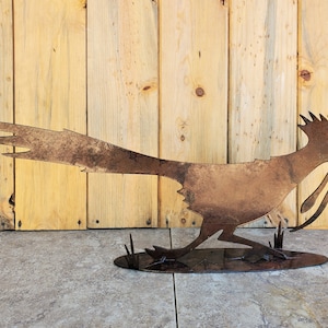 Iron Roadrunner Running With Snake On Base | Metal Art ~ 24&quot; X 9&quot; Rusted Southwest Sonoran Desert Arizona Yard Decor Rustic Mexican