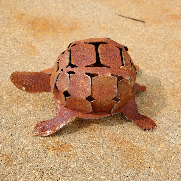 Iron Desert Tortoise | Metal Yard Art ~ Garden Gnome Southwest Sonoran Desert Arizona Yard Decor Turtle Shell Cute Reptile Indoor Outdoor