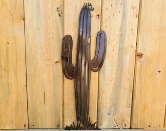 Iron Saguaro Cactus With Arms | Metal Wall Art ~ Flat Wall Mounted Iron Sonoran Desert Yard Patio Garden Decor Rustic Cactus Succulent