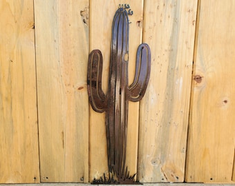 Iron Saguaro Cactus With Arms | Metal Wall Art ~ Flat Wall Mounted Iron Sonoran Desert Yard Patio Garden Decor Rustic Cactus Succulent