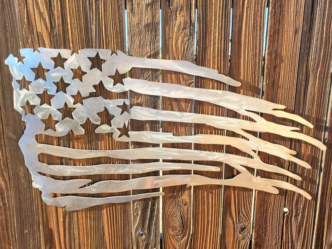 Iron American Flag | Metal Wall Art ~ Mounted Rusted Yard Decor America ...