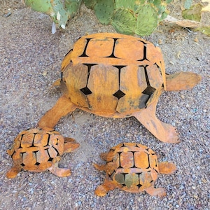 Iron Desert Tortoise | Metal Yard Art ~ Garden Gnome Southwest Sonoran Desert Arizona Yard Decor Turtle Shell Cute Reptile Indoor Outdoor