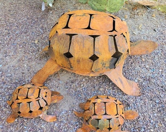 Iron Desert Tortoise | Metal Yard Art ~ Garden Gnome Southwest Sonoran Desert Arizona Yard Decor Turtle Shell Cute Reptile Indoor Outdoor