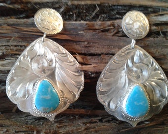 Engraved Turquoise Earrings