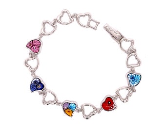 Murano Millefiori Multi Colored Swirl Heart Bracelet By Alan K