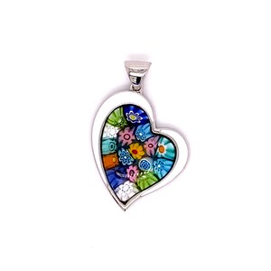 Murano Millefiori Multi Colored Swirl Heart By Alan K