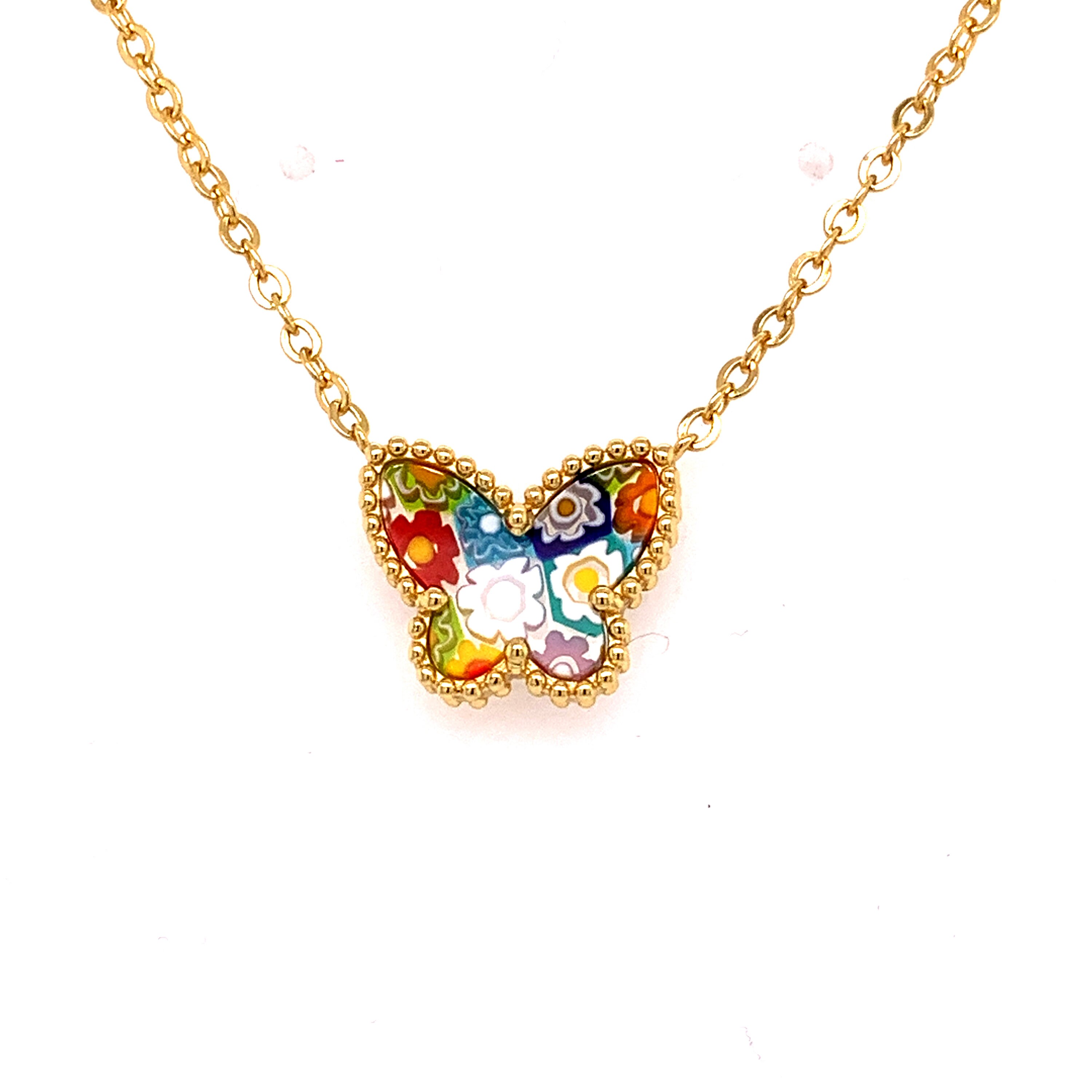 MIllefiori Murano Glass Butterfly Necklace