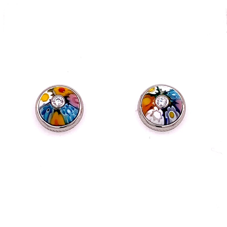 Murano Millefiori Multi Colored Round Glass Stud Earring By Alan K Murano Multi Color