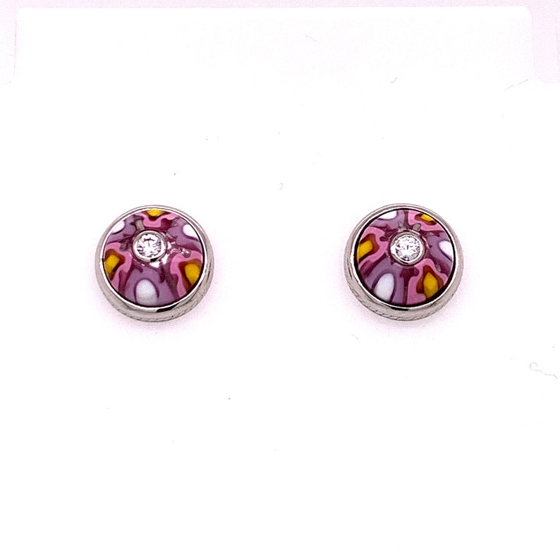 Murano Millefiori Multi Colored Round Glass Stud Earring By Alan K Murano Pink