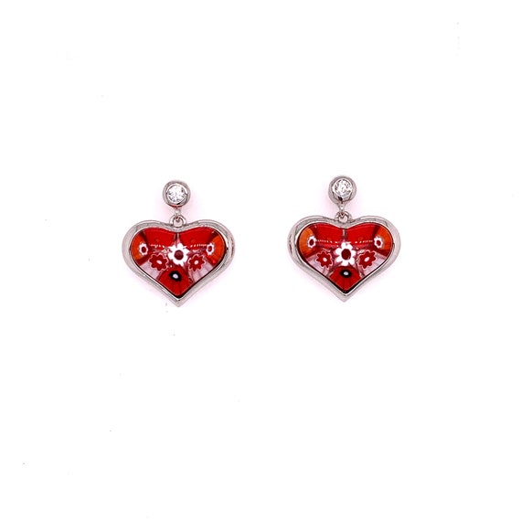 Murano Millefiori Red Heart Shaped Glass and CZ Dangling Etsy
